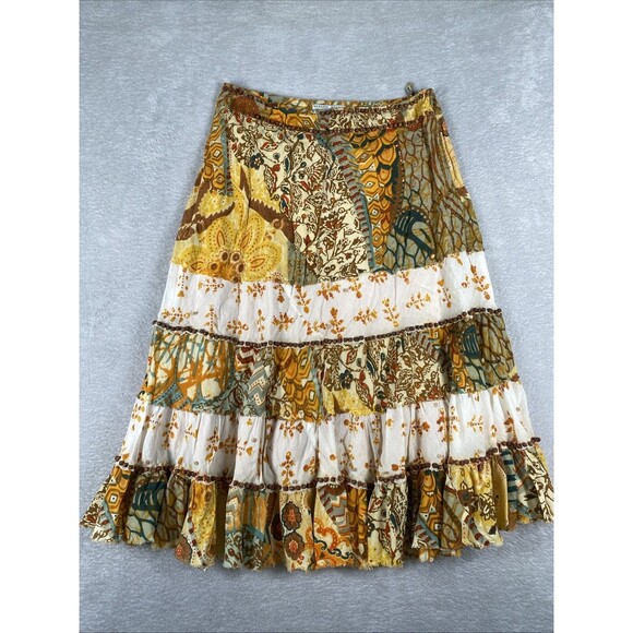 Alberto Makali Dresses & Skirts - Alberto Makali Tiered Patchwork Midi Skirt Size 8 Brown Forrest Boho Gypsy Whims